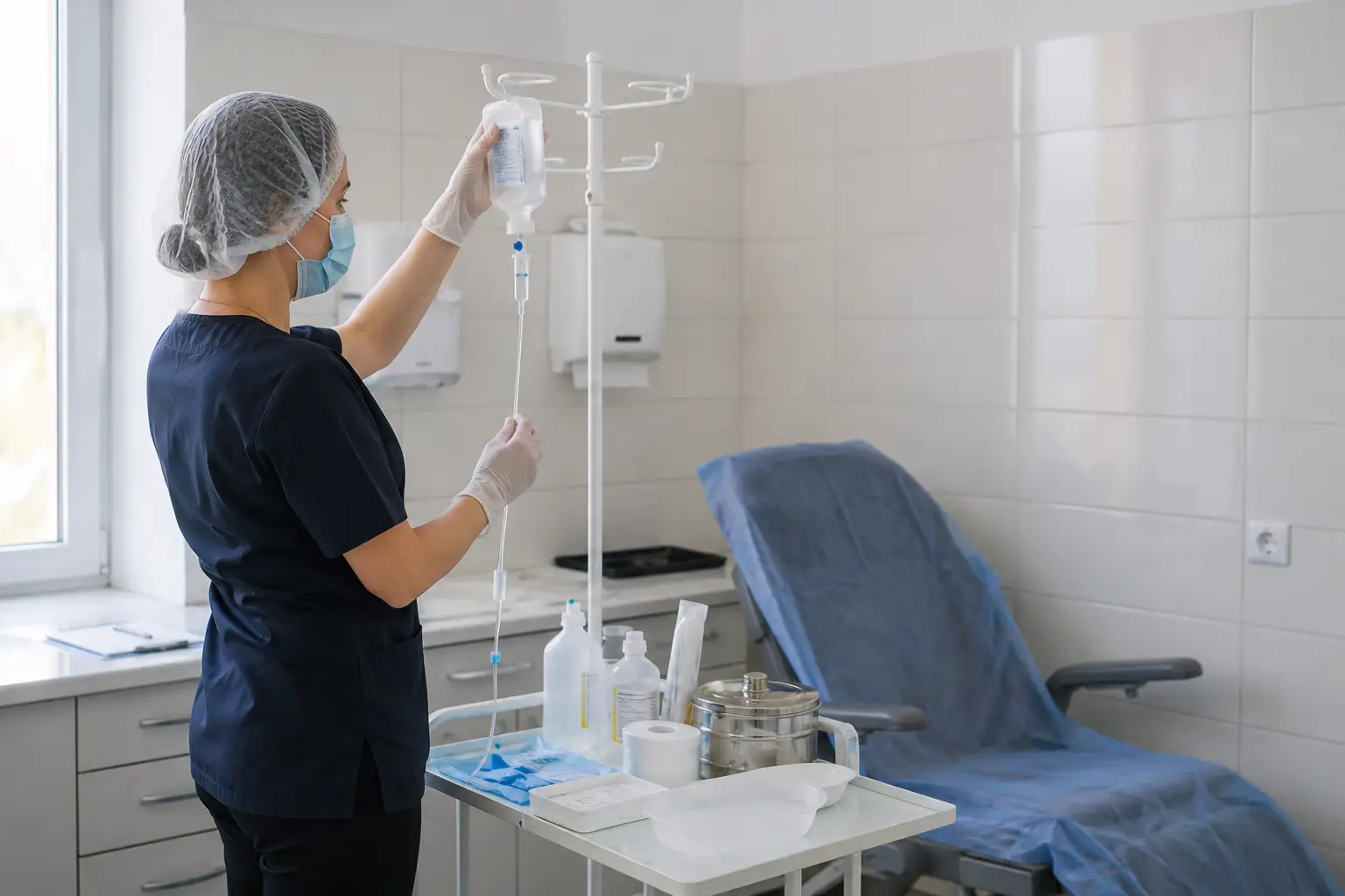 Медсестра готовит капельницу Дексаметазона